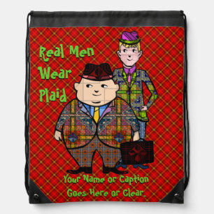 Real Men Wear Plaid - Humorous, Retro Design Drawstring Bag