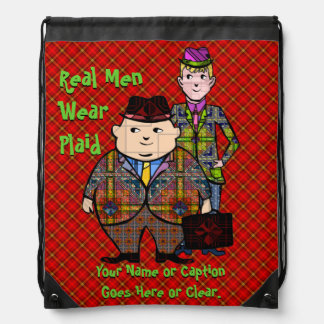 Real Men Wear Plaid - Humorous, Retro Design Drawstring Bag