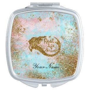 Real Mermaid Life- Glitter Gold Mermaid Makeup Mirror
