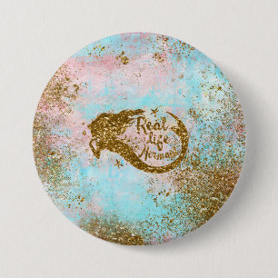 Real Mermaid Life- Glitter Gold Mermaid Pinback Button