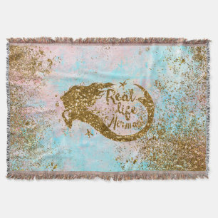 Real Mermaid Life- Glitter Gold Mermaid Throw Blanket