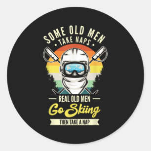 Real Old Men Go Skiing Funny Ski Lovers Retro Classic Round Sticker