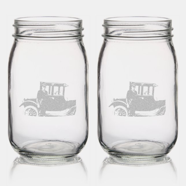 Real Photo Antique Car Mason Jar (Glassware)