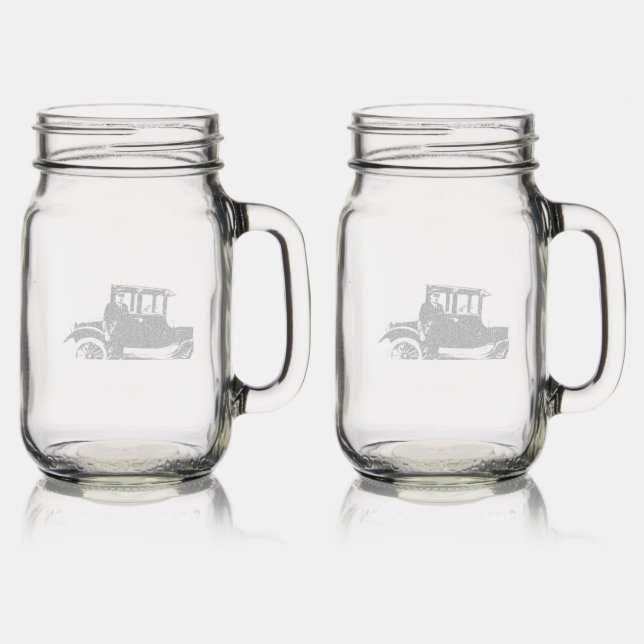 Real Photo Antique Car Mason Jar W/ Handle (Glassware)