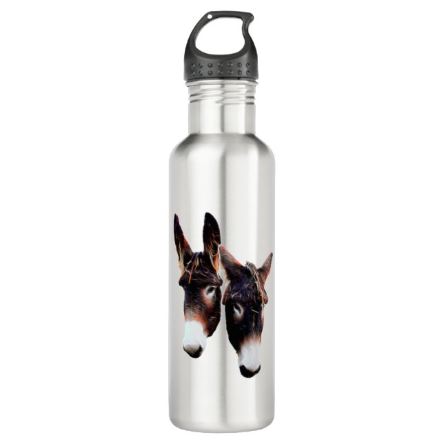 Real photo duo of donkeys - Stylized Stainless Steel Water Bottle (Front)