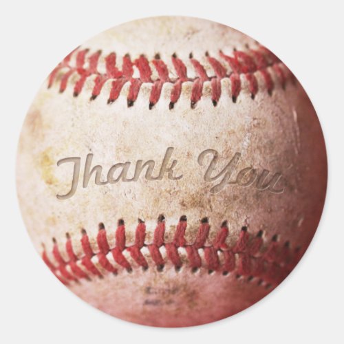 Real Photo Weathered Baseball Thank You Stickers