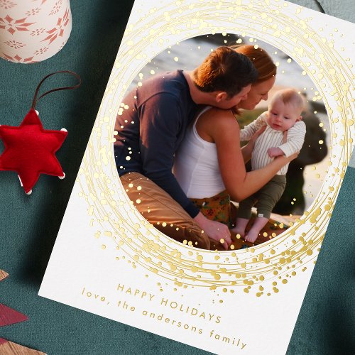 Real Pressed Gold Christmas Paint Photo Happy Foil Holiday Card