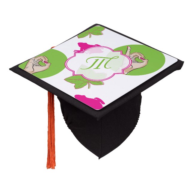 Real Pretty pink and green Graduation Cap Topper (Angled)