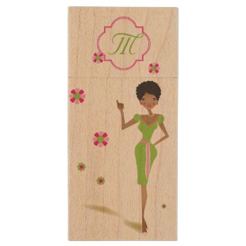 Real Pretty Pink Green Loves Wood Flash Drive by dawnfx at Zazzle