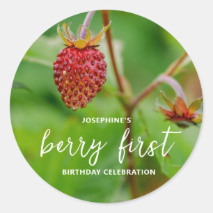 Real Red Strawberry Photo Berry First Birthday Classic Round Sticker