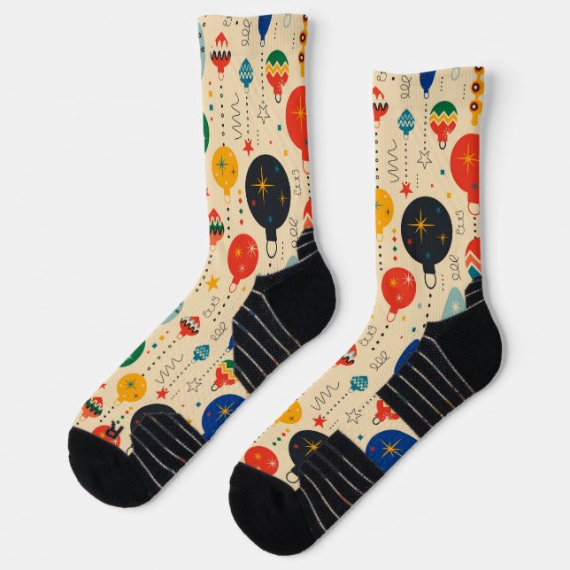 Real retro lovely ornament pattern Beige Orange Socks (Left)