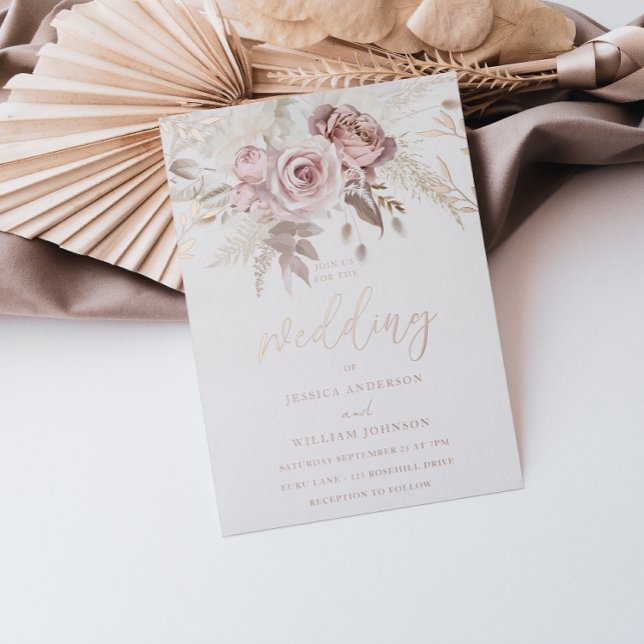 Real Rose Gold Blush Floral Wedding Foil Invitation (Creator Uploaded)