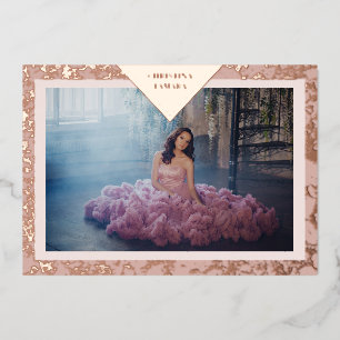 Real Rose Gold Fancy Texture Spanish Mis XV Años Foil Invitation