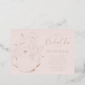 Real Rose Gold Floral Teapot Bridal Shower Tea Foil Invitation (Standing Front)