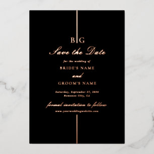 Real Rose Gold Foil Black Wedding Save the Date Invitation