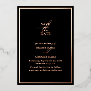 Real Rose Gold Foil Black Wedding Save the Date Invitation