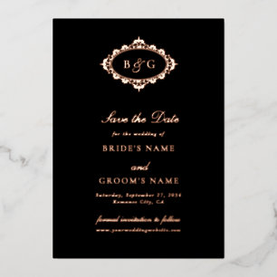 Real Rose Gold Foil Black Wedding Save the Date  Invitation