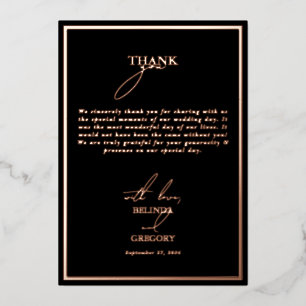 Real Rose Gold Foil Black Wedding Thank You Card