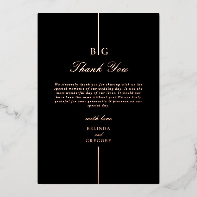 Real Rose Gold Foil Black Wedding Thank You Foil Invitation (Front)