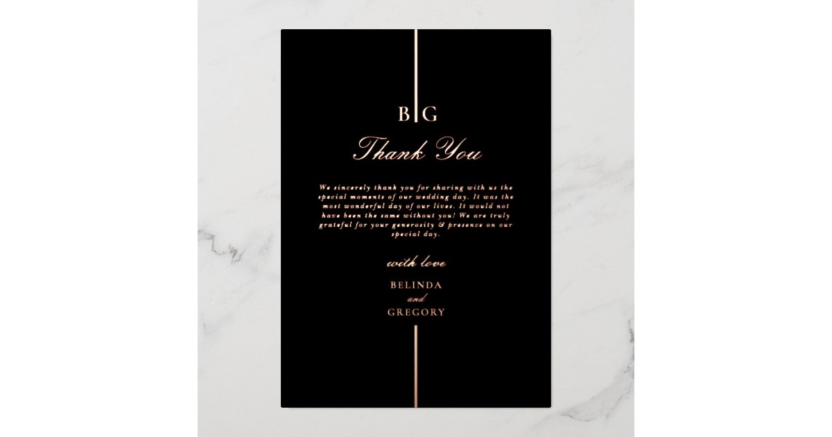Real Rose Gold Foil Black Wedding Thank You Invitation | Zazzle