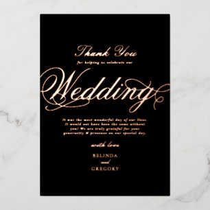 Real Rose Gold Foil Black Wedding Thank You Invitation