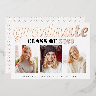 Real rose gold foil Class of 2023 graduate photo Foil Invitation