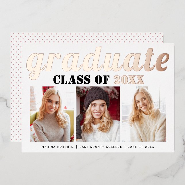 Real rose gold foil Class of 2026 graduate photo Invitation (Front/Back)