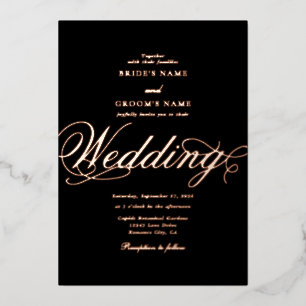 Real Rose Gold Foil Classy Luxury Black Wedding Foil Invitation