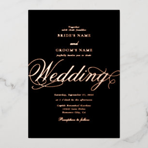 Real Rose Gold Foil Classy Luxury Black Wedding Invitation