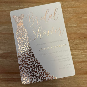 Real Rose Gold Foil Dress Bridal Shower Modern Foil Invitation