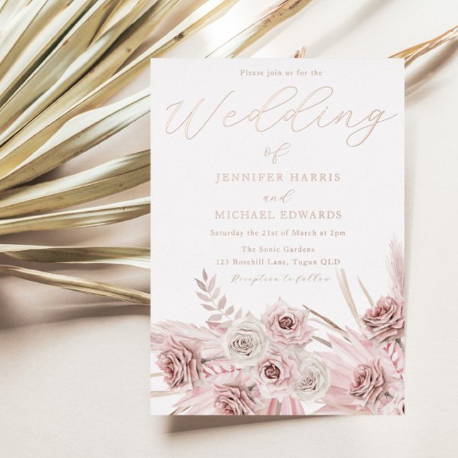 Real Rose Gold Foil Dusty Rose Boho Wedding Invitation (Creator Uploaded)