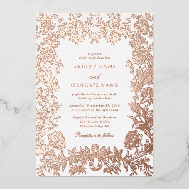 Real Rose Gold Foil Elegant Floral Wedding Foil Invitation (Front)