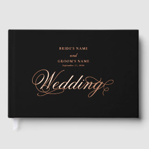 Real Rose Gold Foil Elegant Luxury Black Wedding Guest Book