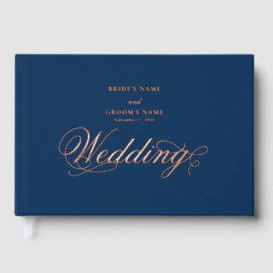 Real Rose Gold Foil Elegant Luxury Blue Wedding Foil Guest Book