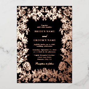 Real Rose Gold Foil Floral Botanical Black Wedding Foil Invitation