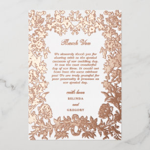 Real Rose Gold Foil Floral Wedding Thank You Invitation