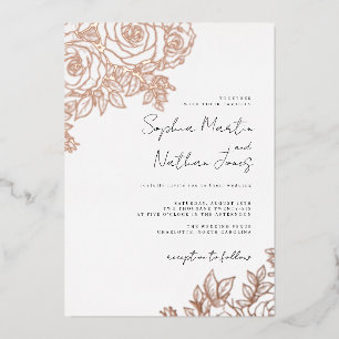 Real Rose Gold Foil Lush Rose Wedding Invitation