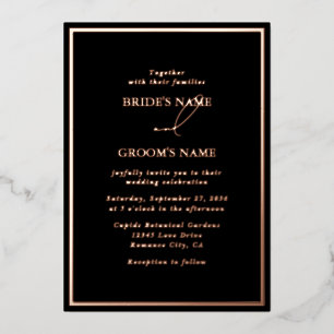Real Rose Gold Foil Modern Black Wedding Foil Invitation