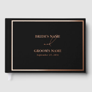 Real Rose Gold Foil Modern Black Wedding Guest Book
