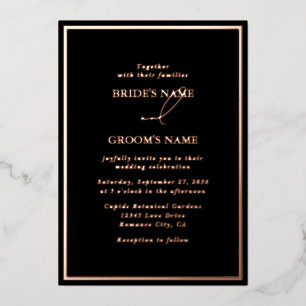 Real Rose Gold Foil Modern Black Wedding Invitation