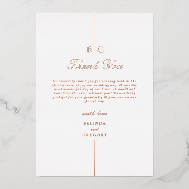 Real Rose Gold Foil Monogram Wedding Thank You Foil Invitation (Front)