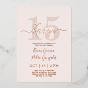 Real Rose Gold foil Quinceañera Invitation Foil Invitation