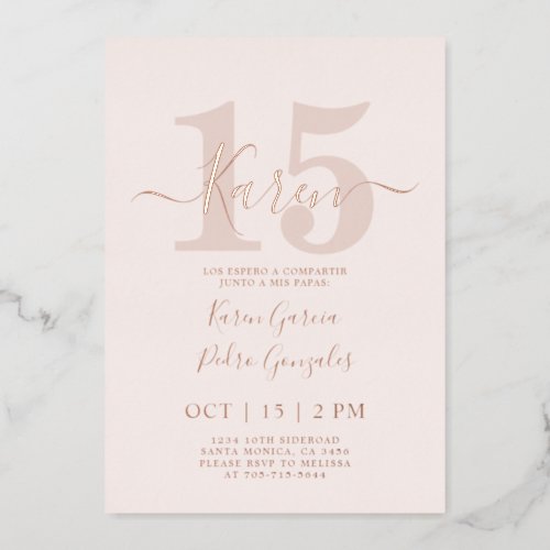 Real Rose Gold foil Quinceaera Invitation Foil Invitation