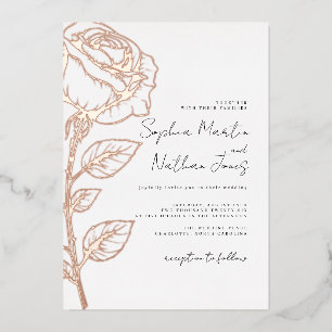 Real Rose Gold Foil Rose Wedding  Invitation