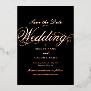 Real Rose Gold Foil Wedding Black Save the Date Invitation