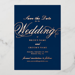 Real Rose Gold Foil Wedding Blue Save the Date Invitation