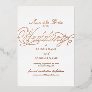 Real Rose Gold Foil Wedding White Save the Date Invitation