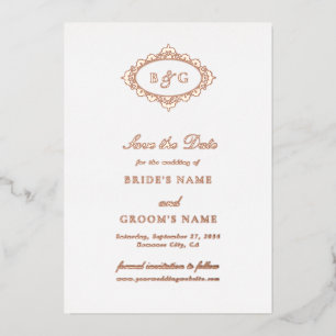 Real Rose Gold Foil White Wedding Save the Date Foil Invitation