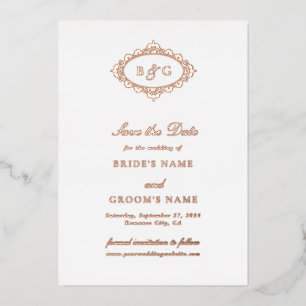 Real Rose Gold Foil White Wedding Save the Date  Invitation