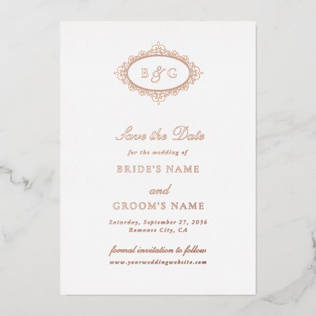 Real Rose Gold Foil White Wedding Save the Date  Invitation (Front)